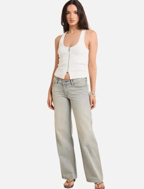 Abrand Addison Racer Top - White Sand< Casual Dresses | Denim