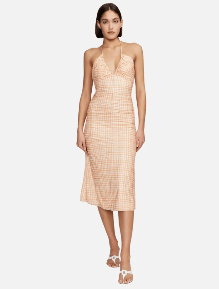 ama_midi_dress__peach_gin_0.webp Ownley Ama Midi Dress - Peach Gingham< Midi Dresses