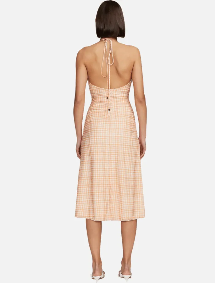ama_midi_dress__peach_gin_1.webp Ownley Ama Midi Dress - Peach Gingham< Midi Dresses
