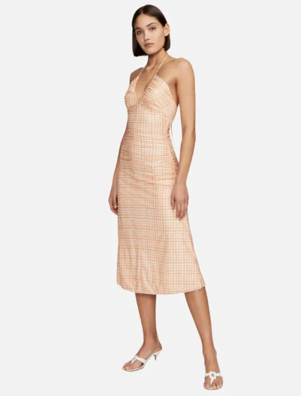 Ownley Ama Midi Dress - Peach Gingham< Midi Dresses