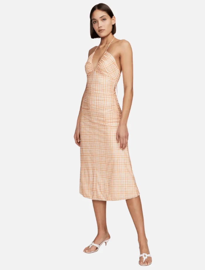 ama_midi_dress__peach_gin_2.webp Ownley Ama Midi Dress - Peach Gingham< Midi Dresses