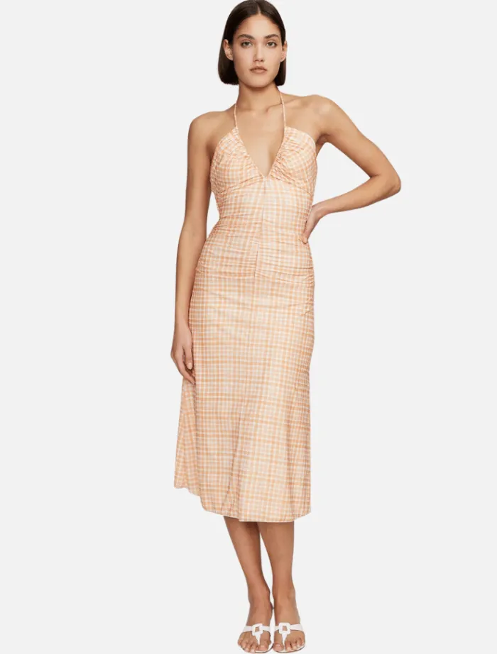 ama_midi_dress__peach_gin_3.webp Ownley Ama Midi Dress - Peach Gingham< Midi Dresses