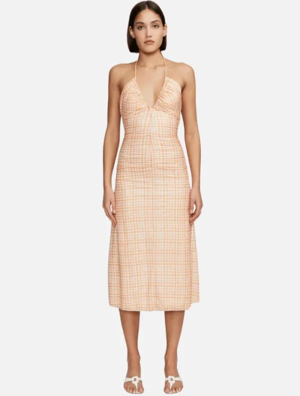 Ownley Ama Midi Dress - Peach Gingham< Midi Dresses