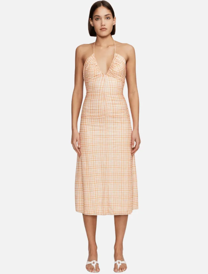 ama_midi_dress__peach_gin_4.webp Ownley Ama Midi Dress - Peach Gingham< Midi Dresses
