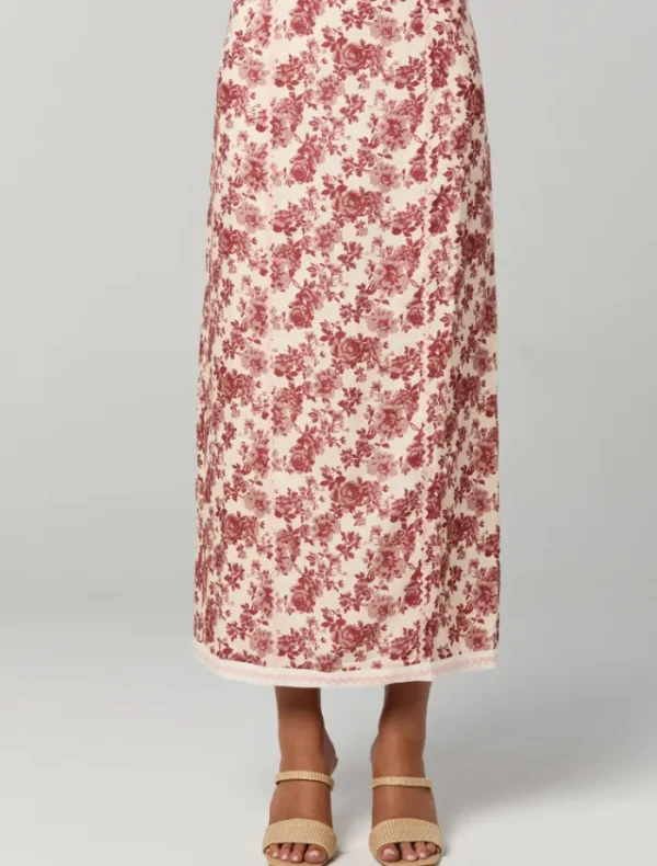 Winona Cherri Midi Skirt - Red Floral Print< Casual Dresses | Midi Dresses