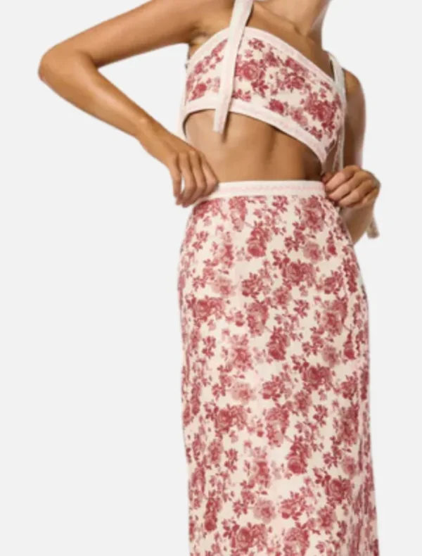 Winona Cherri Midi Skirt - Red Floral Print< Casual Dresses | Midi Dresses