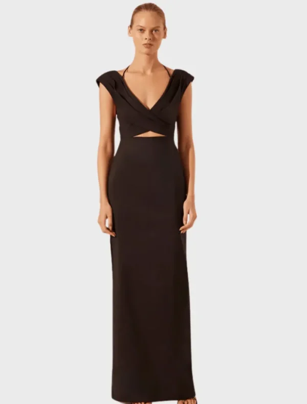 Shona Joy Cross Front Ruched Maxi Dress - Black< Midi Dresses | Skirts