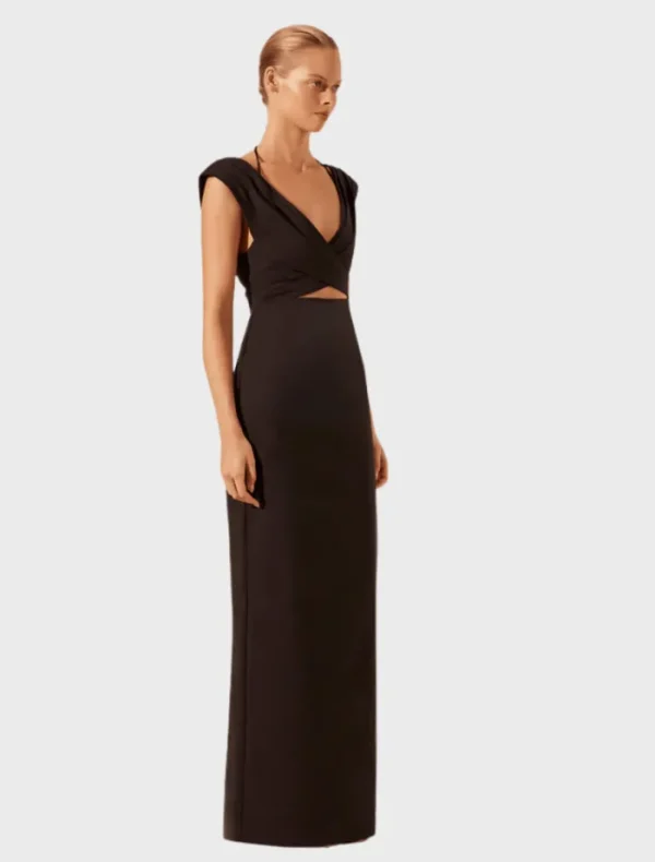 Shona Joy Cross Front Ruched Maxi Dress - Black< Midi Dresses | Skirts