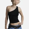 Abrand Diva One Shoulder Top - Black< Pants | Shorts