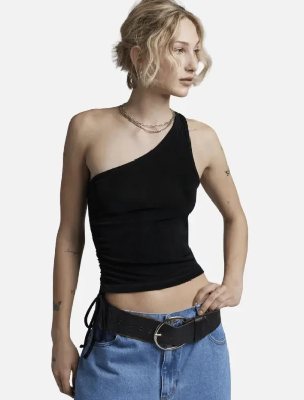 Abrand Diva One Shoulder Top - Black< Pants | Shorts