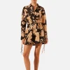 Shona Joy Draped Shirt Mini Dress - Black/Multi< Shirt Dresses | Long Sleeve Dresses