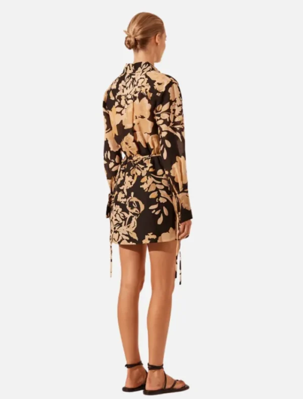 Shona Joy Draped Shirt Mini Dress - Black/Multi< Shirt Dresses | Long Sleeve Dresses