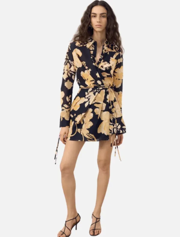 Shona Joy Draped Shirt Mini Dress - Black/Multi< Shirt Dresses | Long Sleeve Dresses