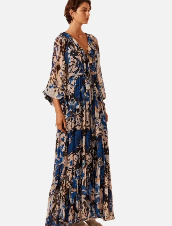 Shona Joy Drawstring Ruffle Maxi Dress Azure/Multi< Skirts
