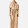 Shona Joy Drawstring Utility Jumpsuit - Oat< Shirt Dresses | Casual Dresses