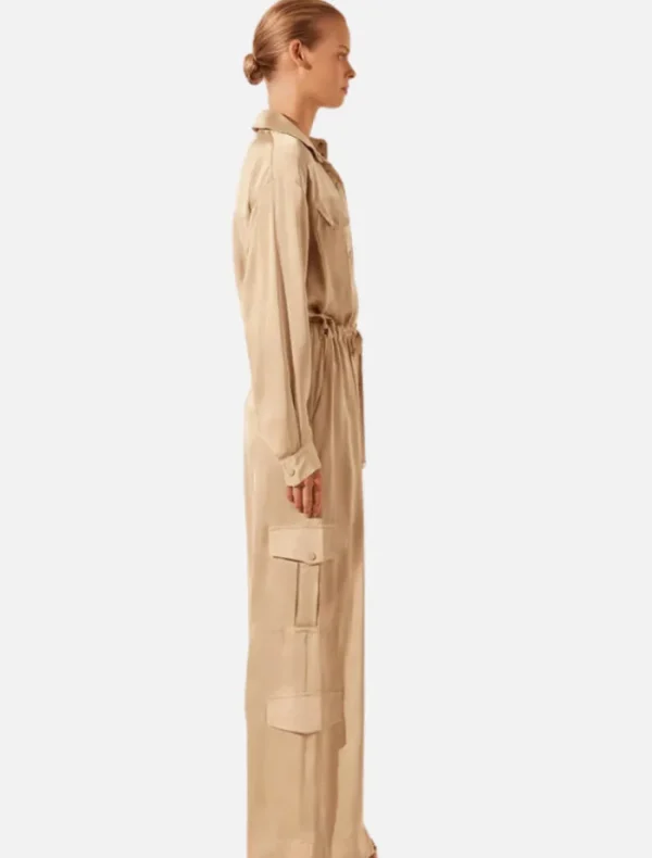 Shona Joy Drawstring Utility Jumpsuit - Oat< Shirt Dresses | Casual Dresses
