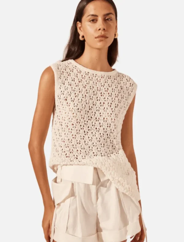 Shona Joy Emilio Round Neck Tank - Rice< Knitwear | Shirts