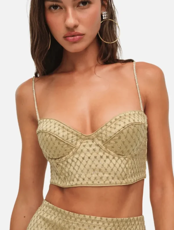 For Love & Lemons Glitter Grid Bustier Top - Gold< Casual Dresses | Mini Dresses
