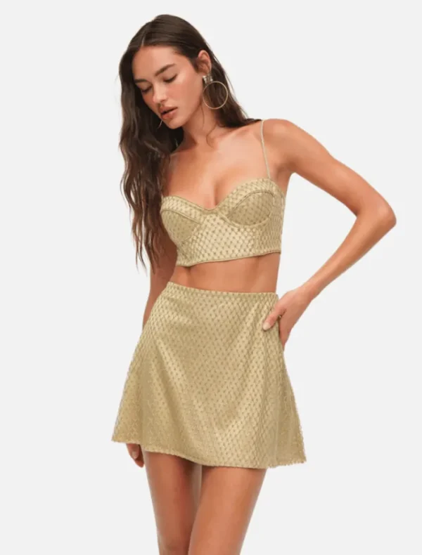 For Love & Lemons Glitter Grid Bustier Top - Gold< Casual Dresses | Mini Dresses