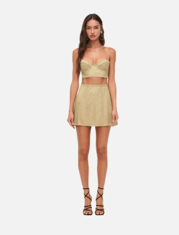For Love & Lemons Glitter Grid Bustier Top - Gold< Casual Dresses | Mini Dresses