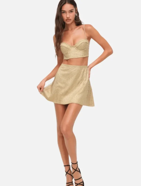 For Love & Lemons Glitter Grid Bustier Top - Gold< Casual Dresses | Mini Dresses