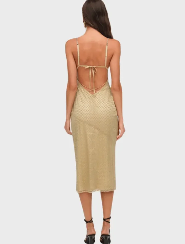 For Love & Lemons Glitter Grid Midi Dress - Gold< Casual Dresses | Mini Dresses