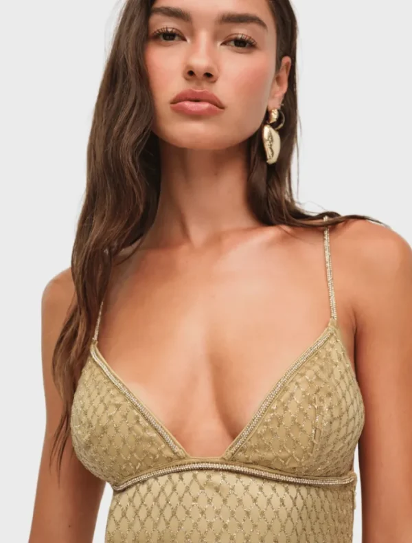 For Love & Lemons Glitter Grid Midi Dress - Gold< Casual Dresses | Mini Dresses