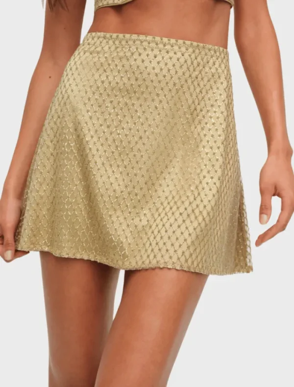 For Love & Lemons Glitter Grid Mini Skirt - Gold< Skirts