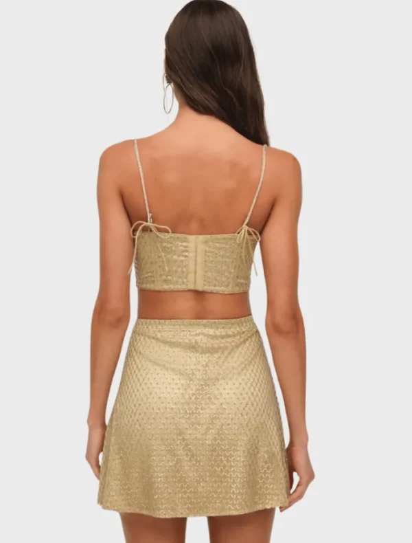 For Love & Lemons Glitter Grid Mini Skirt - Gold< Skirts