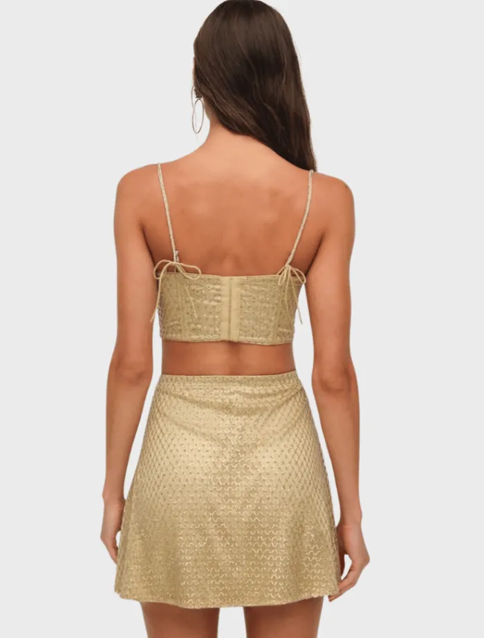 glitter_grid_mini_skirt___3.webp For Love & Lemons Glitter Grid Mini Skirt - Gold< Skirts