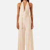 Shona Joy Halter Neck Open Back Jumpsuit - Rice< Jumpers | Jumpsuits / Playsuits