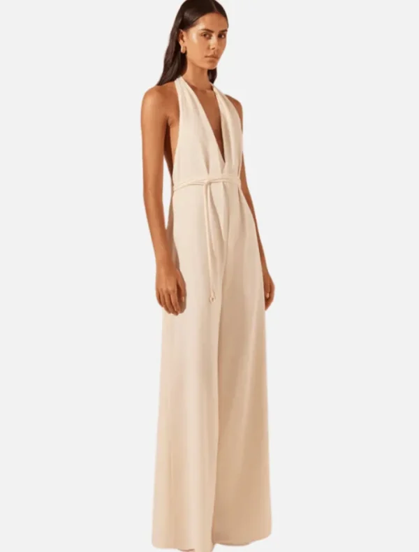 Shona Joy Halter Neck Open Back Jumpsuit - Rice< Jumpers | Jumpsuits / Playsuits