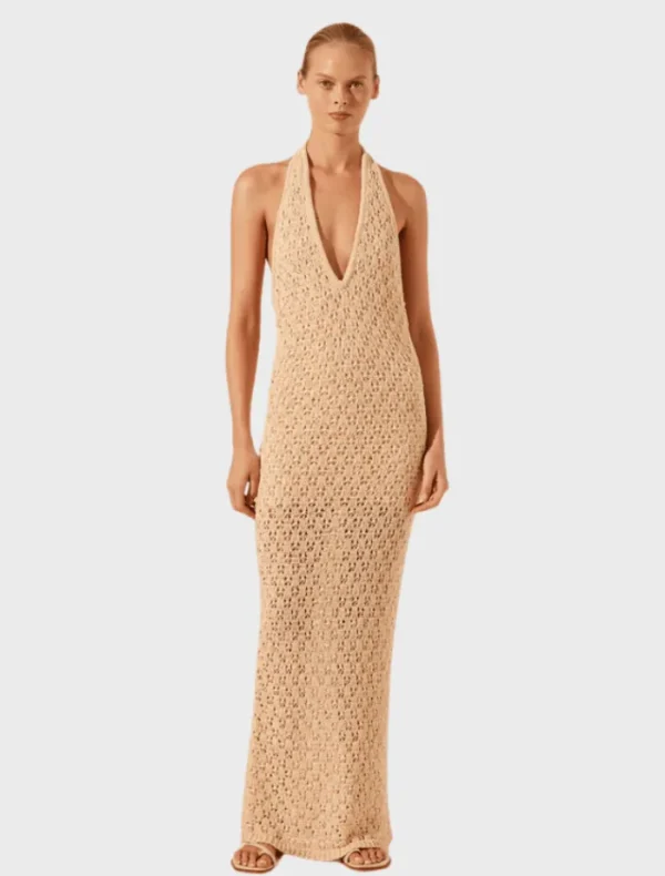 Shona Joy Halter Open Back Maxi Dress - Oat< Casual Dresses | Mini Dresses