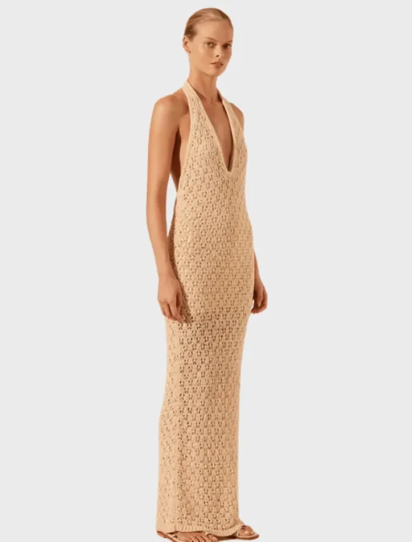 Shona Joy Halter Open Back Maxi Dress - Oat< Casual Dresses | Mini Dresses