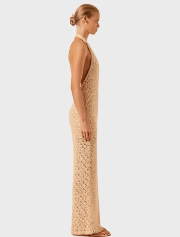 Shona Joy Halter Open Back Maxi Dress - Oat< Casual Dresses | Mini Dresses