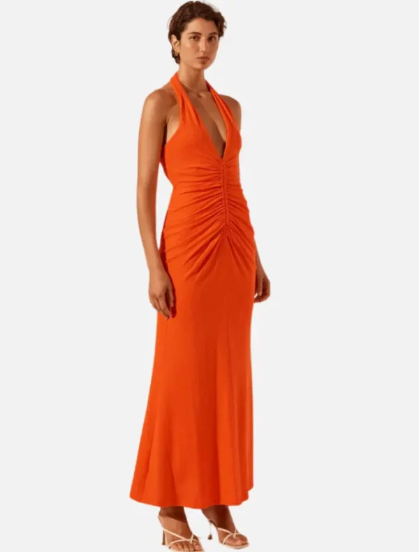 Shona Joy Halter Ruched Midi Dress - Hibiscus< Midi Dresses | Skirts