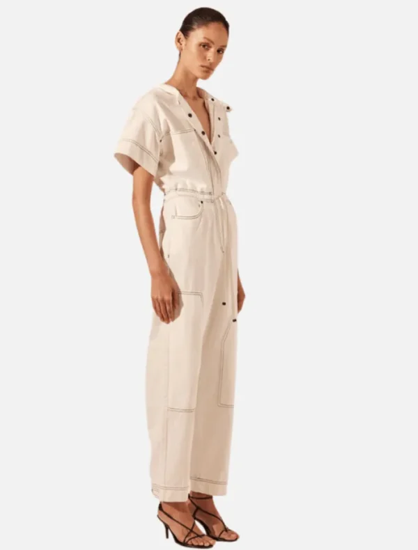 Shona Joy Hana Short Sleeve Boiler Suit - Ivory< Pants | Denim
