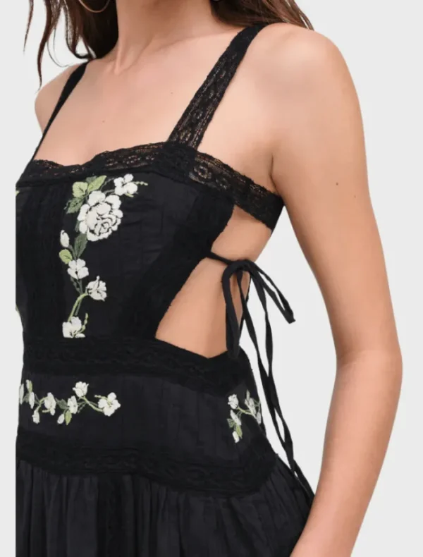 For Love & Lemons Jolene Embroidered Midi Dress - Black< Casual Dresses | Mini Dresses