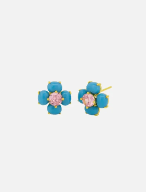 Jolie and Deen Katja Flower Studs - Blue< Earrings