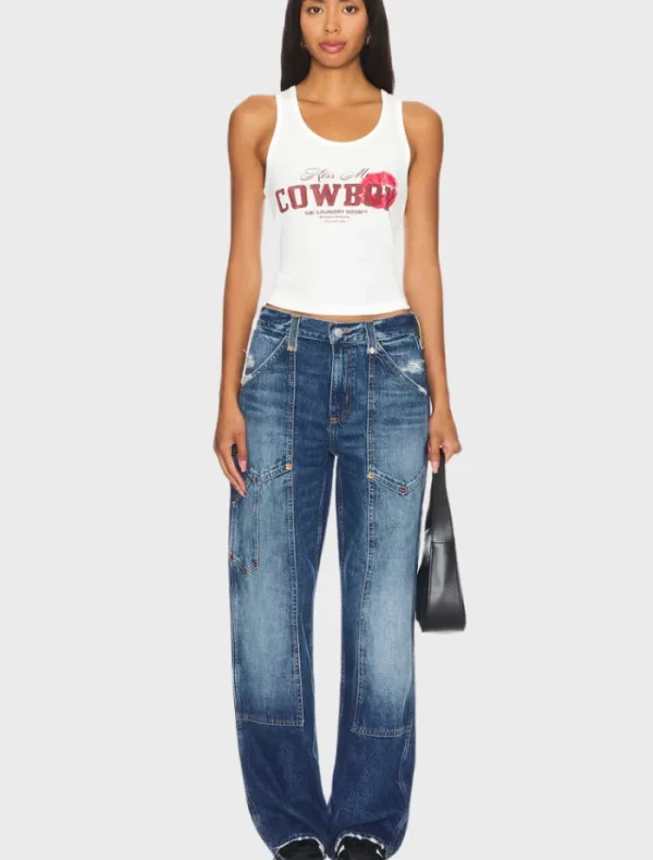 The Laundry Room Kiss Me Cowboy Rib Tank - White< Denim