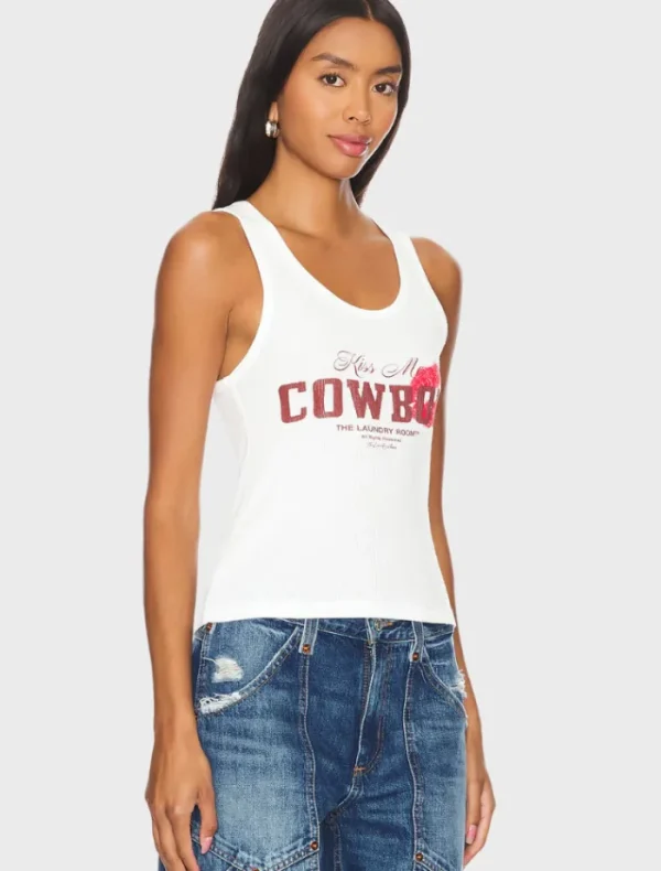 The Laundry Room Kiss Me Cowboy Rib Tank - White< Denim