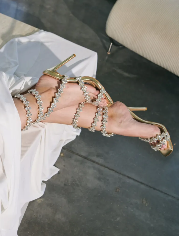 kya_strappy_sandal__gold__1.webp Insurge Shoes Kya Strappy Sandal - Gold Embellished< Mini Dresses | Heels