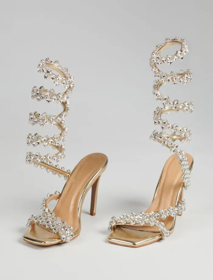 kya_strappy_sandal__gold__2.webp Insurge Shoes Kya Strappy Sandal - Gold Embellished< Mini Dresses | Heels