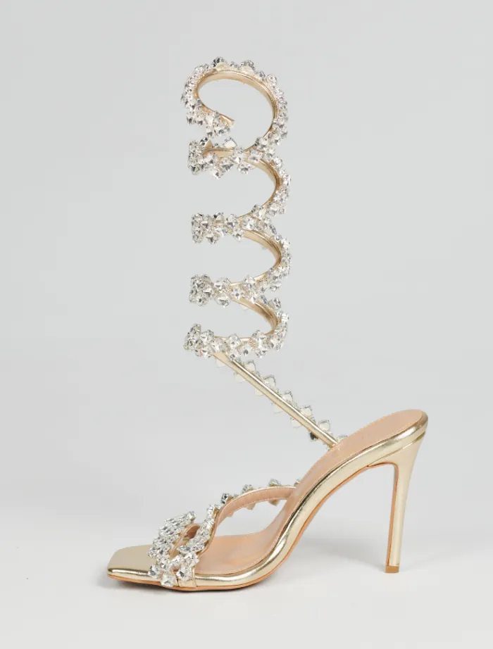 kya_strappy_sandal__gold__3.webp Insurge Shoes Kya Strappy Sandal - Gold Embellished< Mini Dresses | Heels