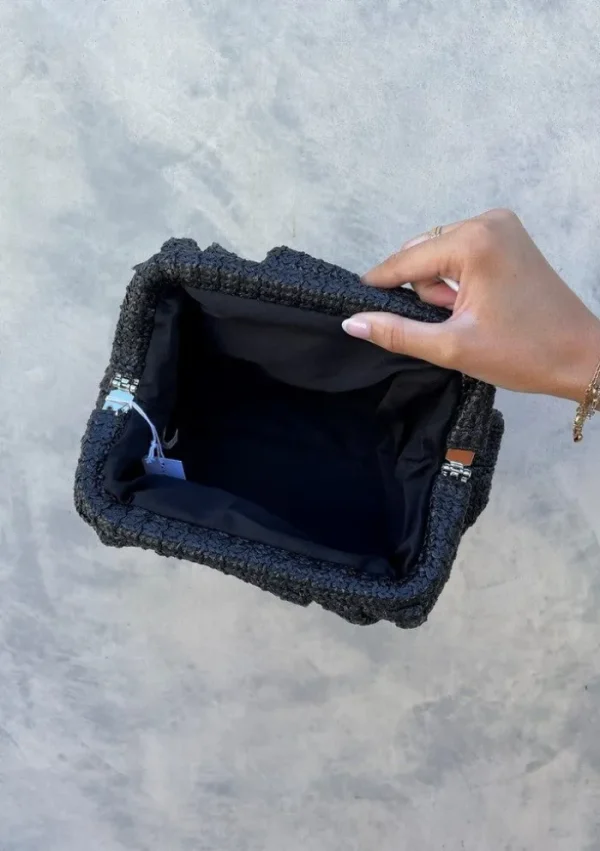Angelswhisper Lana Straw Clutch - Black< Bags