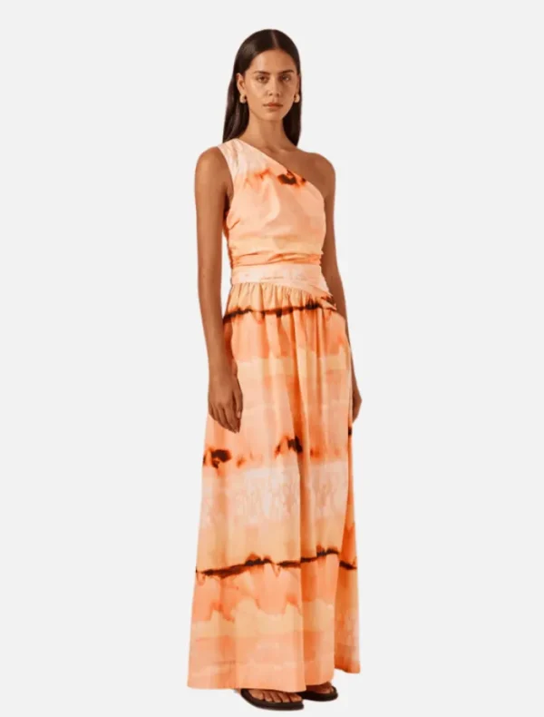 Shona Joy Larissa Asymmetrical Gathered Maxi Dress - Peach/Multi< Casual Dresses | Midi Dresses