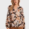 Bella Dahl Long Sleeve Shirred Raglan Shirt - Harvest Floral Print< Skirts | Shirts
