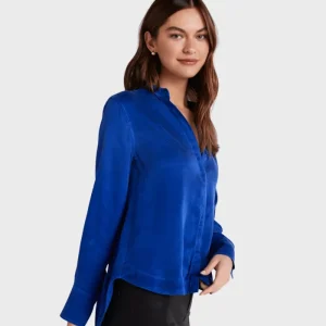 Bella Dahl Mandarin Collar Button Down - Rich Cobalt< Skirts | Shirts