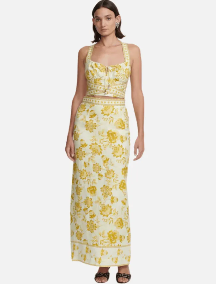 marielle_midi_skirt__gold_1.webp Hansen & Gretel Marielle Midi Skirt - Golden Nectar< Skirts | Tops