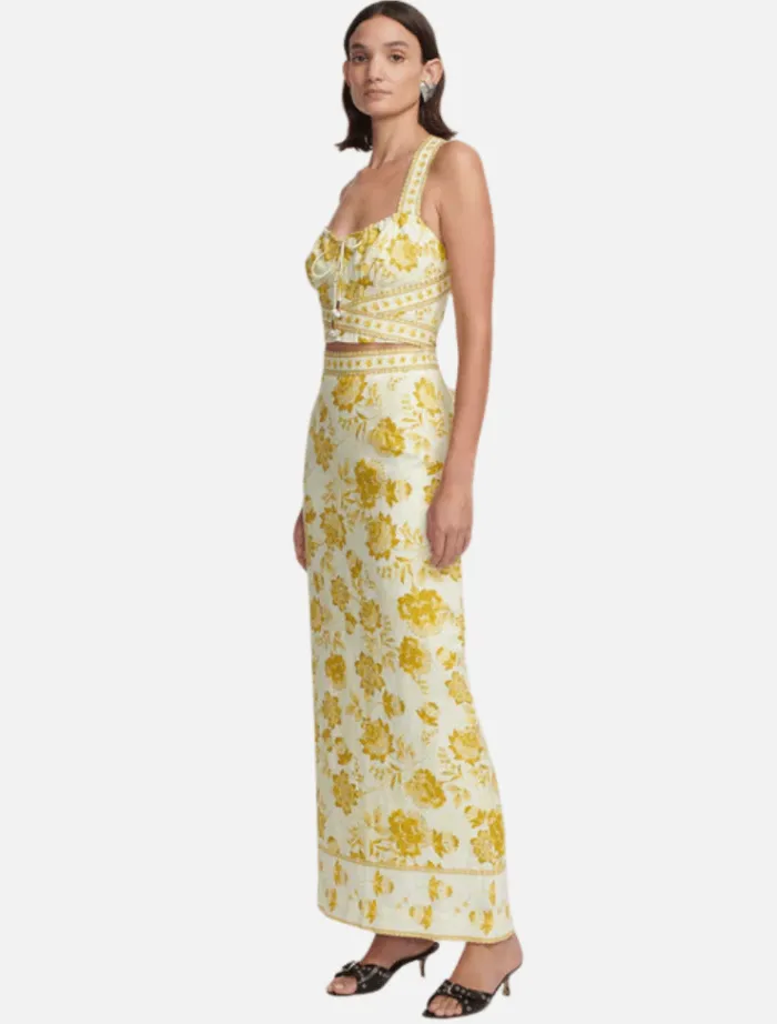 marielle_midi_skirt__gold_2.webp Hansen & Gretel Marielle Midi Skirt - Golden Nectar< Skirts | Tops